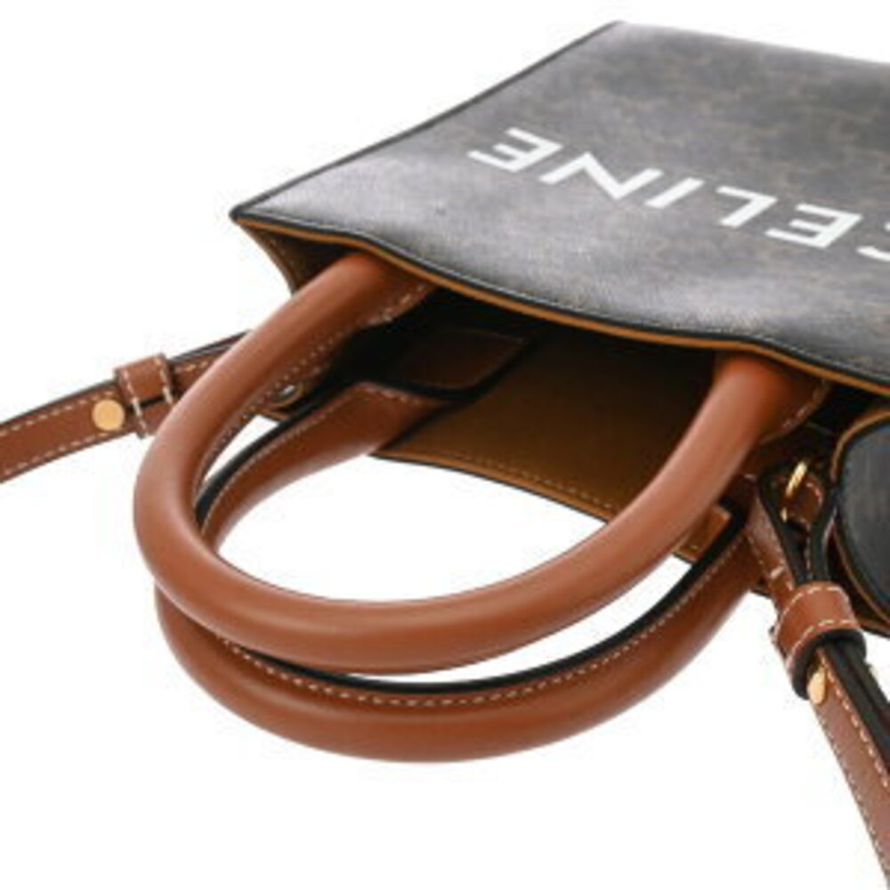 Celine Vertical Cabas Tan Triomphe Canvas Calfskin Handbag - Picture 3 of 9
